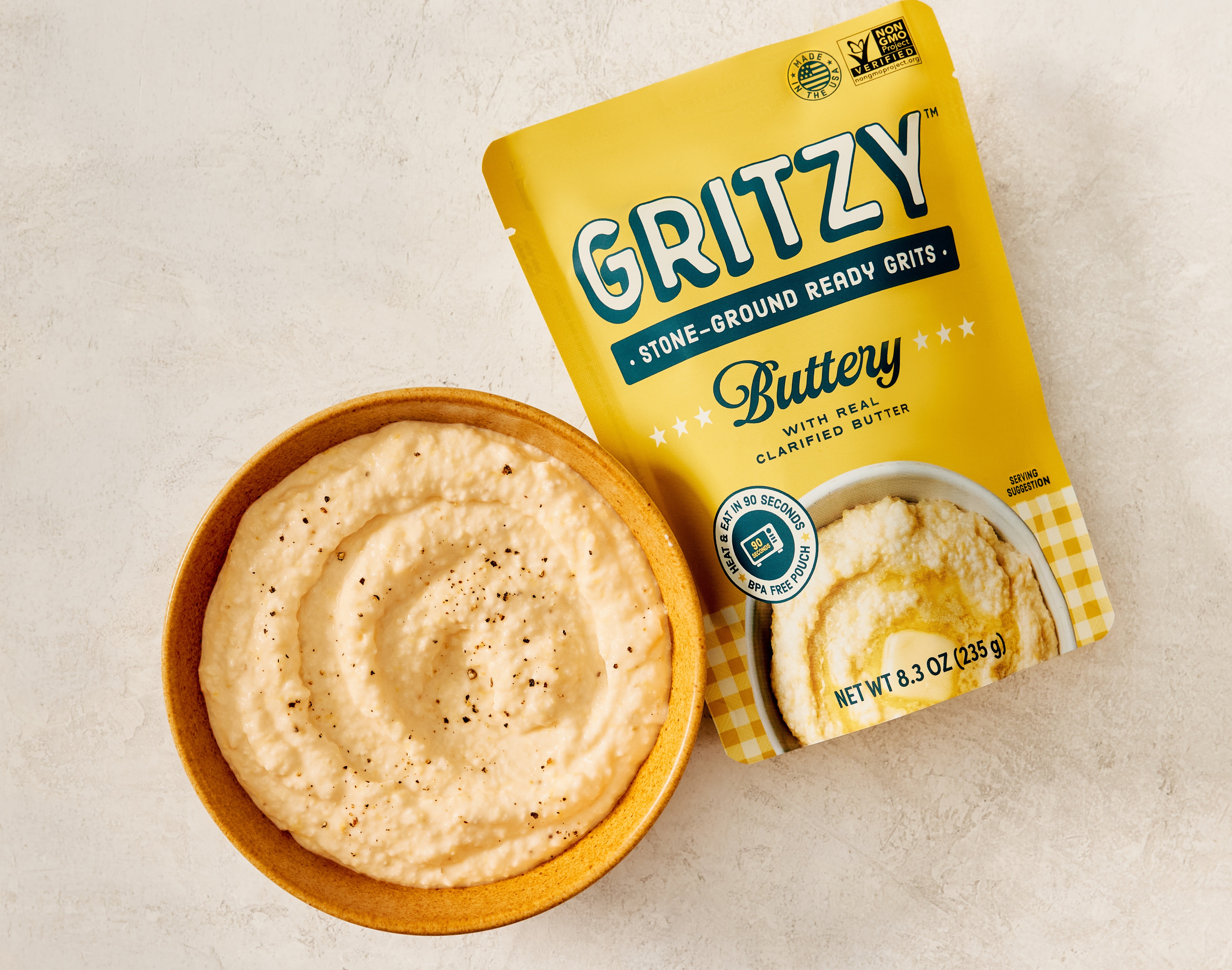 Prepared bowl of Gritzy Buttery Ready Grits