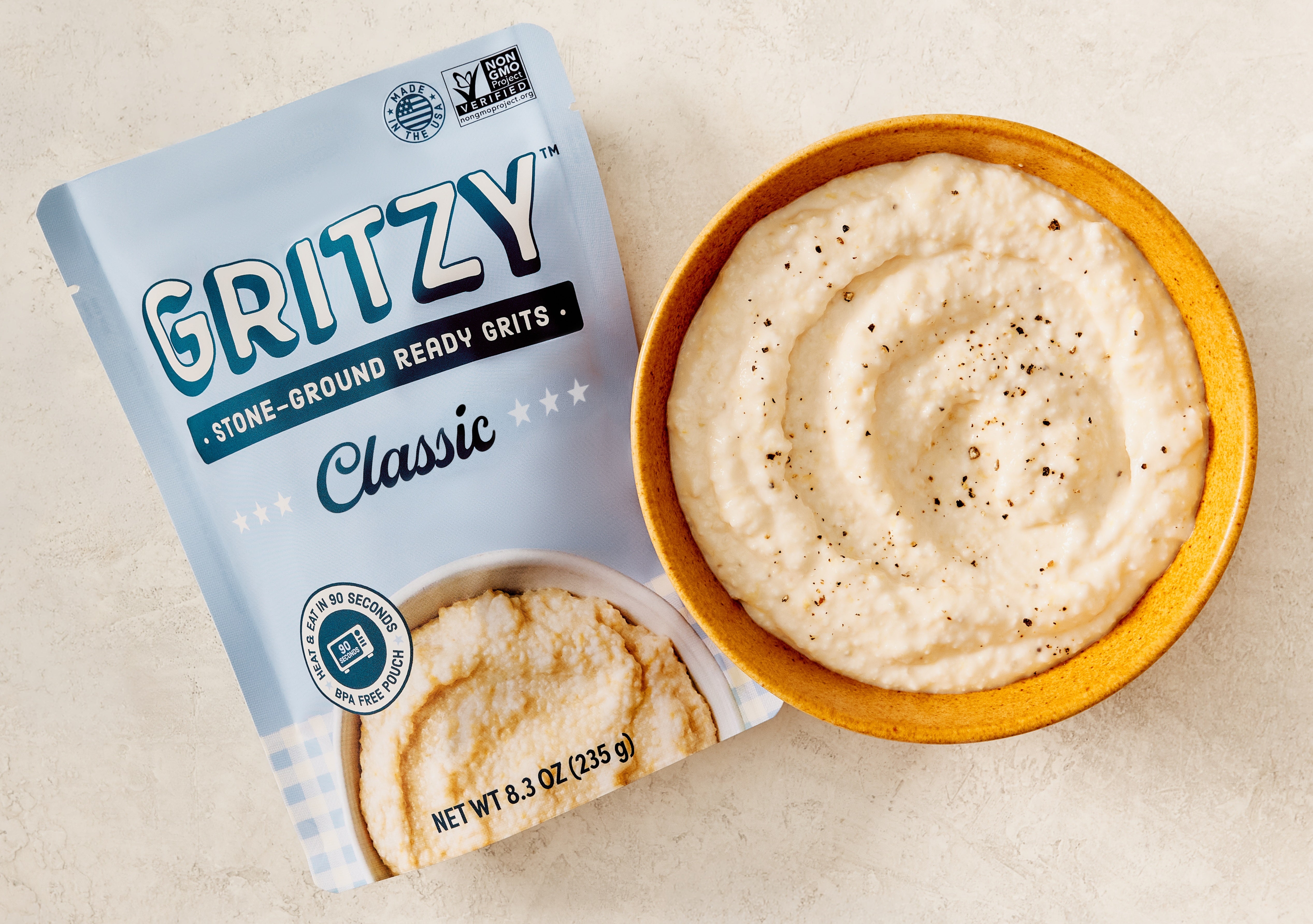 Prepared bowl of Gritzy Classic Ready Grits