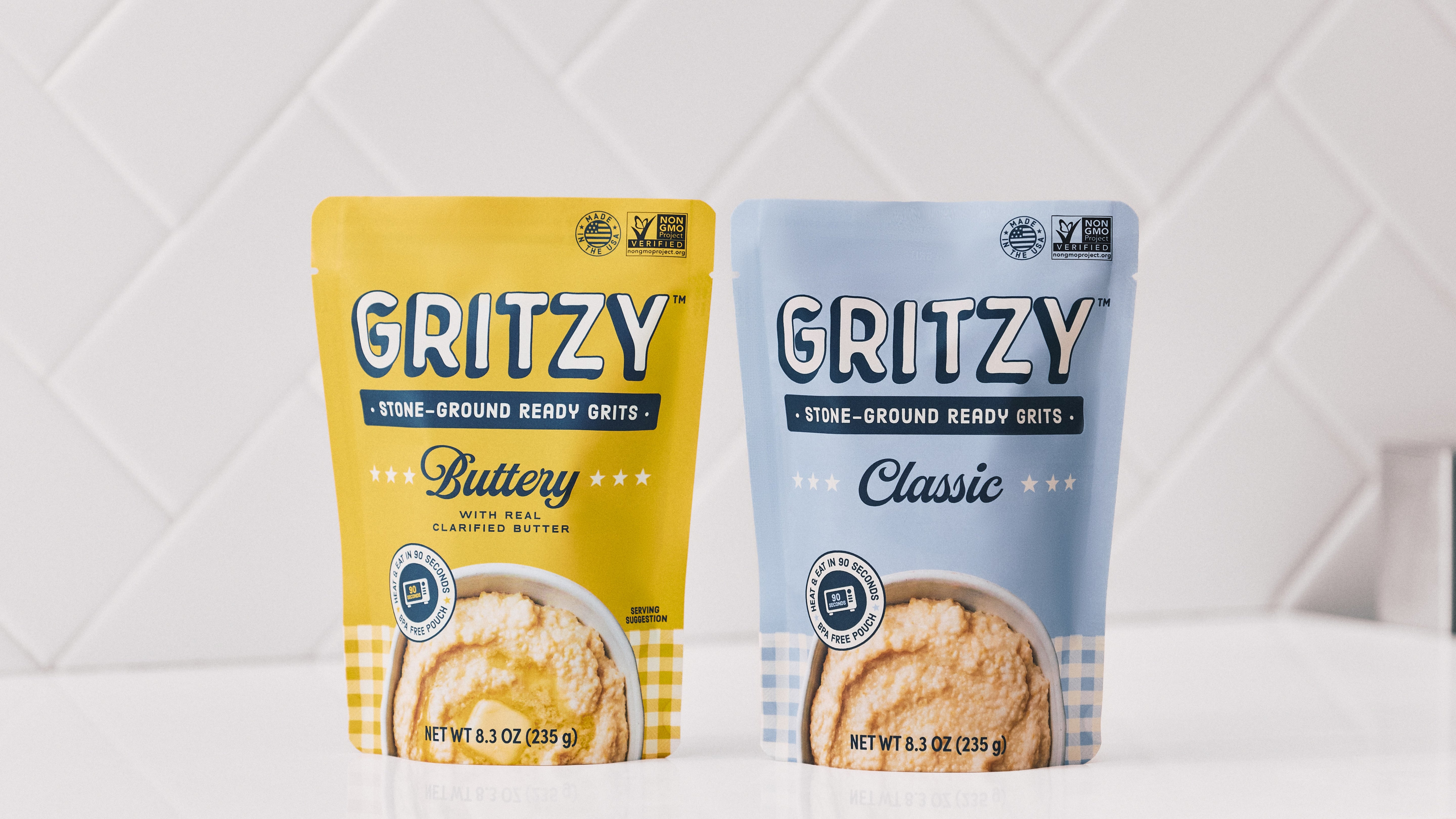 Gritzy Buttery grits next to Classic grits
