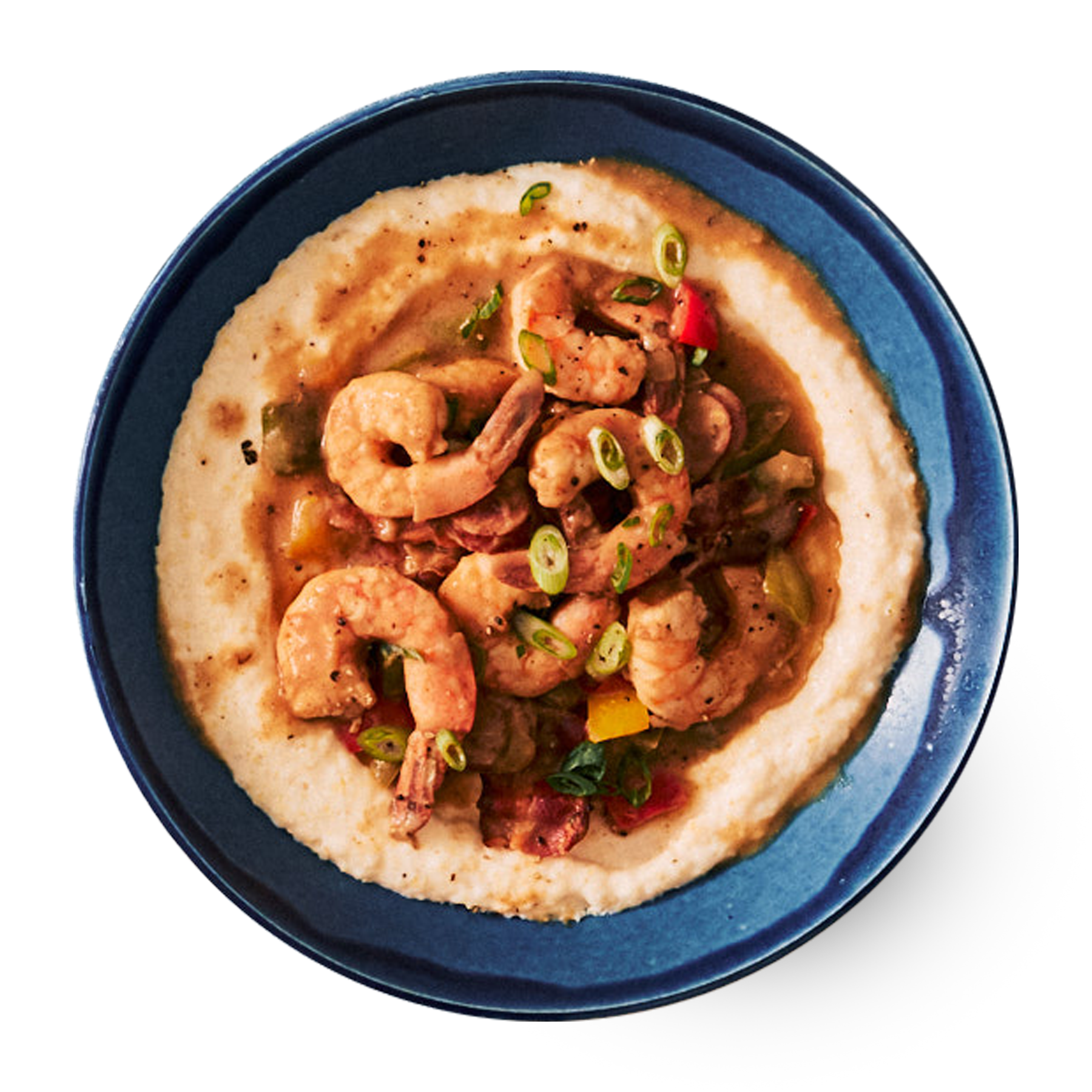 Prepared shrimp and grits made with Gritzy stone-ground grits